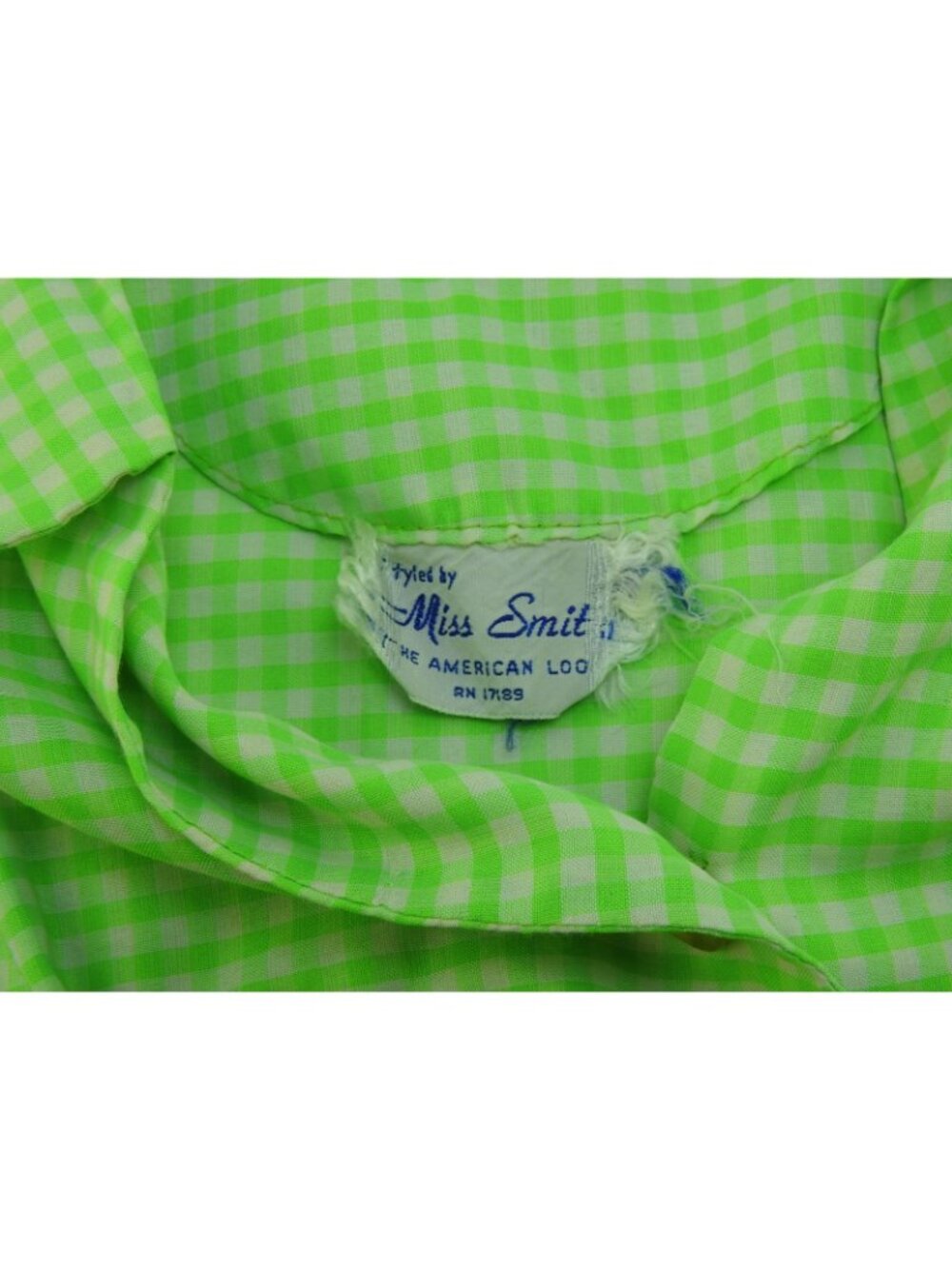 VTG 1960s Miss Smith Lime Grn Gingham Shirt Dress Mod Cottagecore Pockets Sz M - Picture 6 of 12